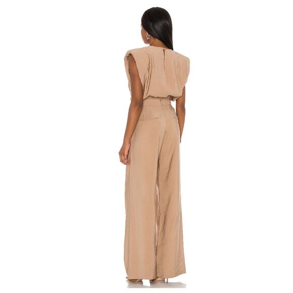 NONchalant Label Josie Jumpsuit S Sleeveless Padded Keyhole Pocket Pleated Camel - Picture 2 of 9